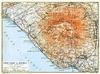 Old map of East vicinity of Naples (Napoli) with Mount Vesuvius in 1912 ...