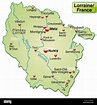 Lothringen in Frankreich als Inselkarte mit allen wichtigen ...