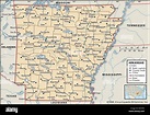 Mapa político de Arkansas Fotografía de stock - Alamy