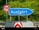 German autobahn motorway exit sign, Ausfahrt, Germany Europe Stock ...