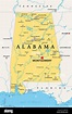 Alabama, AL, politische Karte mit der Hauptstadt Montgomery, Städten ...