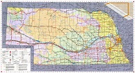 Laminated Map - Large detailed Nebraska state highways system map with topographic regions ...