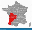 Nouvelle-Aquitaine Red Highlighted in Map of France Stock Illustration ...