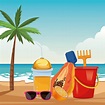 Dibujos animados de playa y vacaciones de verano | Vector Gratis