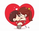 pareja besándose feliz san valentín personaje de dibujos animados ...