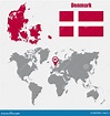 Mapa De Dinamarca Em Um Mapa Do Mundo Com O Ponteiro Da Bandeira E Do ...
