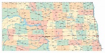 Laminated Map - Large administrative map of North Dakota state with ...