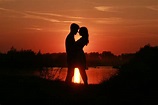HD wallpaper: dawn, man, couple, love, affection, afterglow, backlit ...