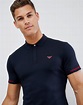 Emporio Armani Slim Fit Mercerised Polo Shirt With Stripe Cuff In Navy ...