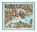 Viejo mapa ilustrado detallada de la parte central de la ciudad de Kiel ...