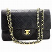 Chanel 2.55 Bolsa de ombro com aba forrada de corrente média preta ...