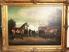 Fine Antique Art Large Oil Painting On Canvas Of Horses In A ...
