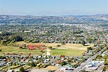 Masterton aerial view, with suburbs, centre, race course and saleyards ...