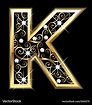 K gold letter with swirly ornaments Royalty Free Vector