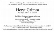 Traueranzeigen von Horst Grimm | Trauerportal Ihrer Tageszeitung