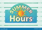 Summer Hours Type Message with a Sun on a Green Wood Sign Stock ...