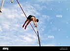 British pole vaulter Jack Phipps clears the bar at a meet at Mt Sac in ...