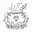 Magic Witch's cauldron with boiling potion on the fire. With the skull ...