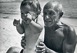 Pablo Picasso with his son Claude at the seaside resort of Golfe-Juan ...