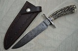David Anders M.S. Damascus / Stag Bowie, Rowe Leather Sheath | Windy ...