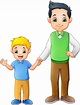 Niño de dibujos animados con su padre cogidos de la mano juntos | Vector Premium