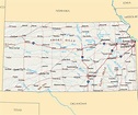 Large map of Kansas state with roads, highways, relief and major cities ...