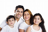 Indian Family Parents And Kids Sitting Together Smiling White background