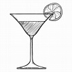 Copa de cóctel de dibujo vectorial con martini y limón | Vector Premium