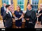 U.S Secretary of Defense Mark Esper, left, takes the oath of office ...