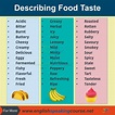 Adjectives for describing food Taste - Vocabulary
