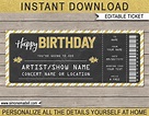 Printable Concert Ticket Template | Birthday Gift Voucher | Editable Text