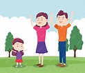 Dibujos animados feliz mamá y papá con su hija en el parque | Vector ...