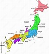 Color map of Japan with regions on a white background Stock ...