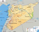 Grande mapa físico de Siria con carreteras, ciudades y aeropuertos ...