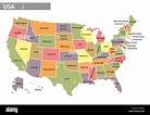 Colorido mapa de los Estados Unidos de América con estados ...