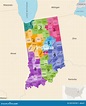 Condados Del Estado De Indiana Coloreados Por El Mapa Vectorial De Los ...