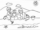 Niños jugando en la playa para colorear - Imagui
