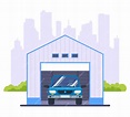 Garaje para un coche en el contexto de la ciudad. ilustración plana ...
