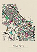 Palo Alto, California City Map Drawing by Inspirowl Design