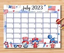 Editable July 2023 Calendar 4th July Independence Day With - Etsy Norway