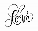 Love calligraphic vector text with romantic hearts. Handwritten ink ...