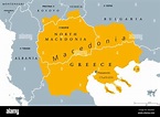 Región geográfica de Macedonia, mapa político. Región de la Península ...