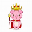 Lindo personaje de rey cerdo aislado. | Vector Premium