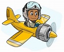Personaje de niño piloto de dibujos animados en avión retro | Vector ...