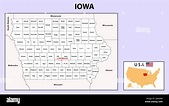 Mappa dell'Iowa. Mappa politica dell'Iowa con confini di colore bianco ...