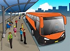 Cartoon illustration of a bus stop Stock Illustration | Adobe Stock
