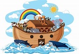 Arca de Noé con animales en onda de agua aislado sobre fondo blanco ...