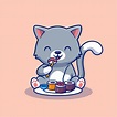 Cute Cat Eating Sushi Cartoon Vector Icon Illustration. Animal And Food ...