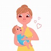 El personaje de la madre con un niño pequeño en abrazos. Amor de mamá a ...