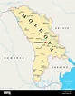 Moldova mapa político con capital, Chisinau, las fronteras nacionales ...